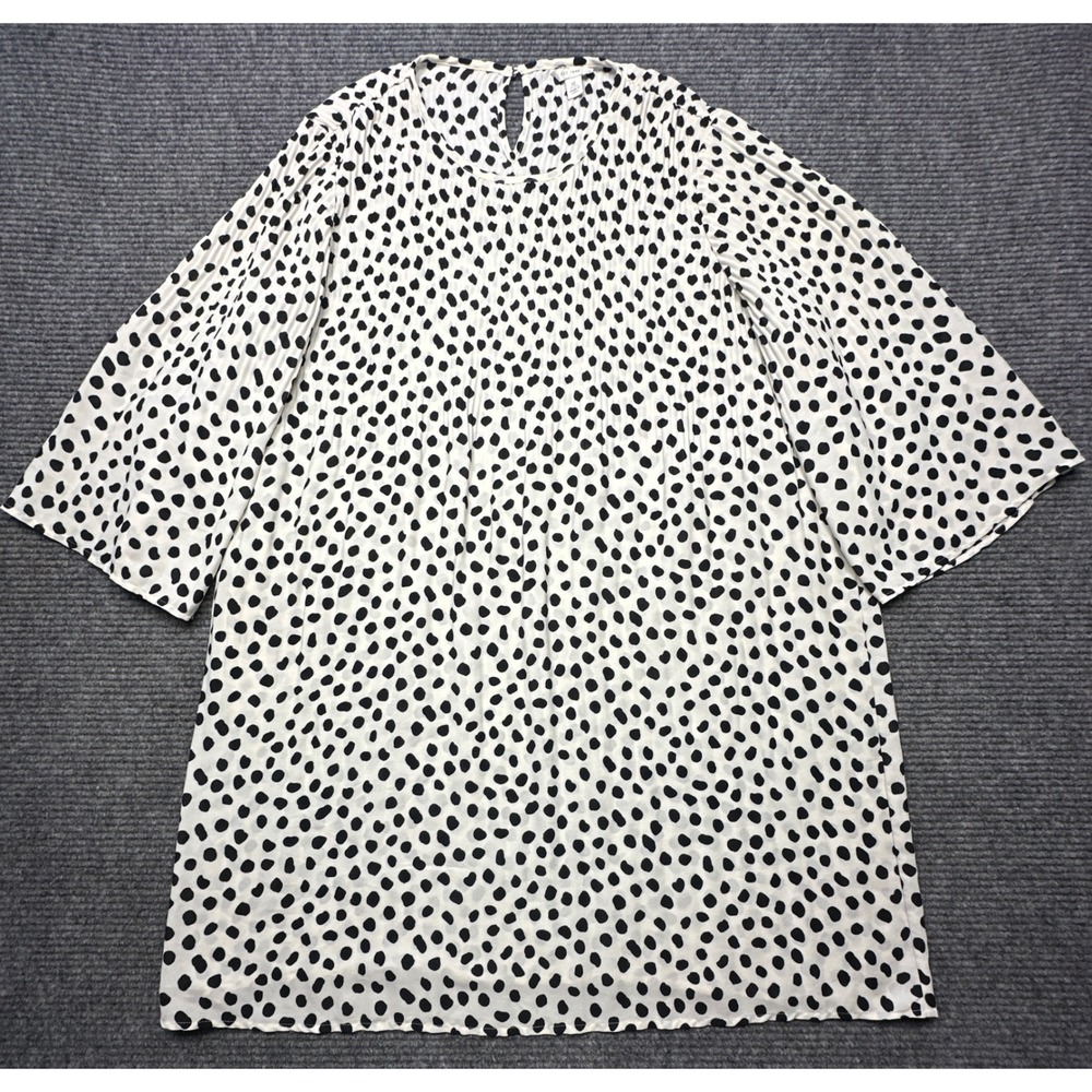 Cato Fashion Shift Dress Women XL White Black Polka Dot Pleated Bell Sleeve